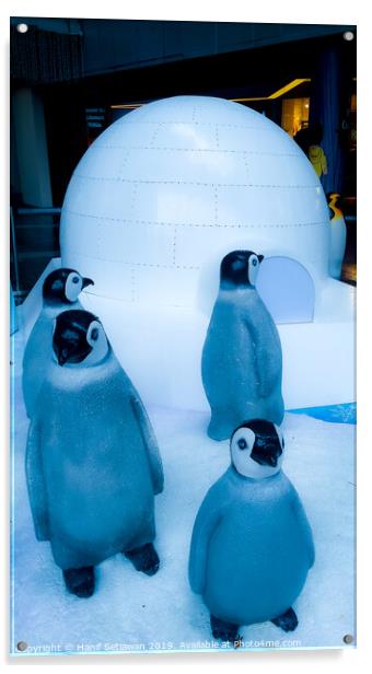 group of Penguin sculptures in front of an igloo 2 Acrylic by Hanif Setiawan