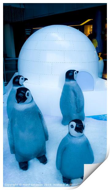 group of Penguin sculptures in front of an igloo 2 Print by Hanif Setiawan