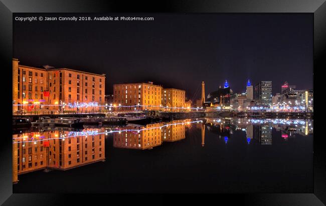 Liverpool City Night Reflections. Framed Print by Jason Connolly