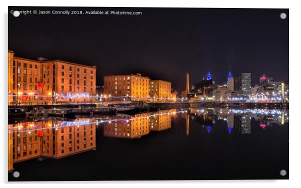 Liverpool City Night Reflections. Acrylic by Jason Connolly