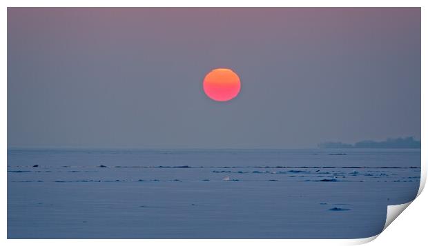 Beautiful sunset light over the lake Balaton in Hungary in wintertime Print by Arpad Radoczy