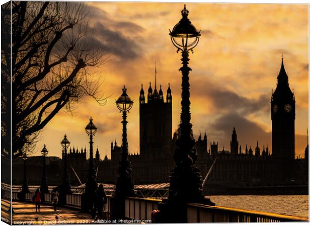  Parliament at sunset Canvas Print by David Belcher