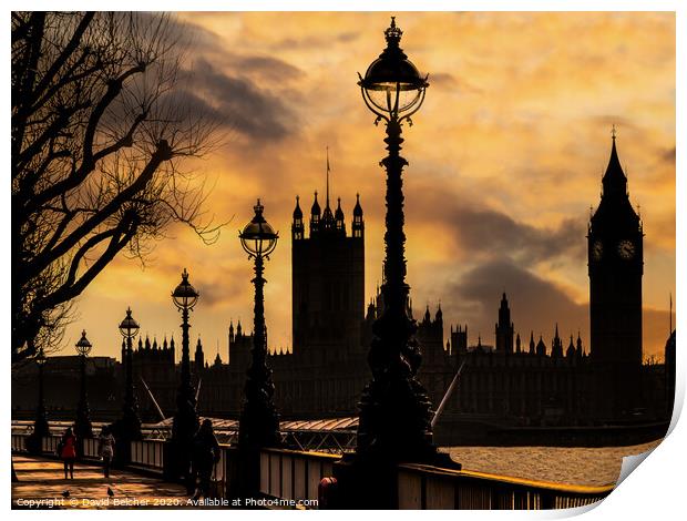  Parliament at sunset Print by David Belcher