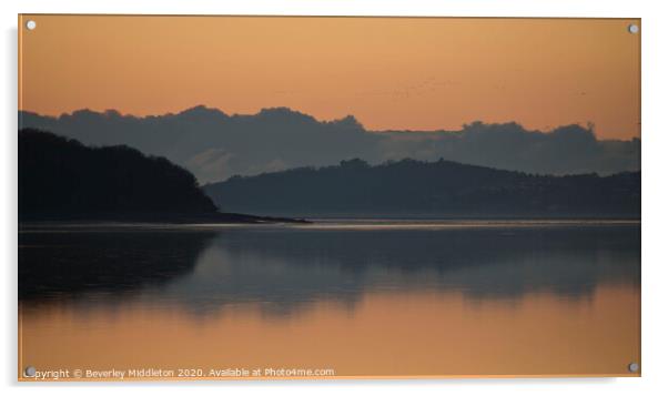 Sun down on Arnside estuary Acrylic by Beverley Middleton