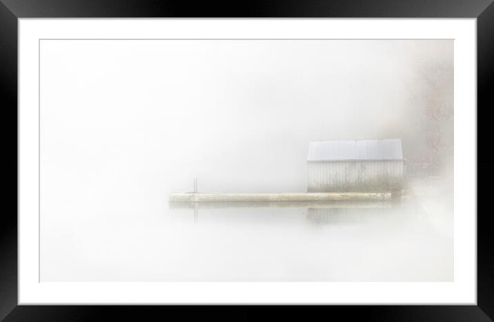 Boathouse in the Mist Framed Mounted Print by Kelly Bailey