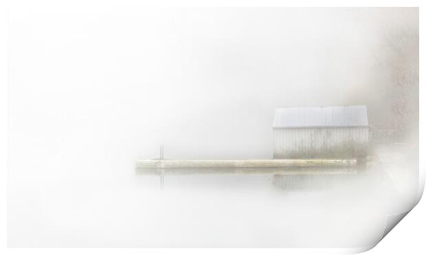 Boathouse in the Mist Print by Kelly Bailey