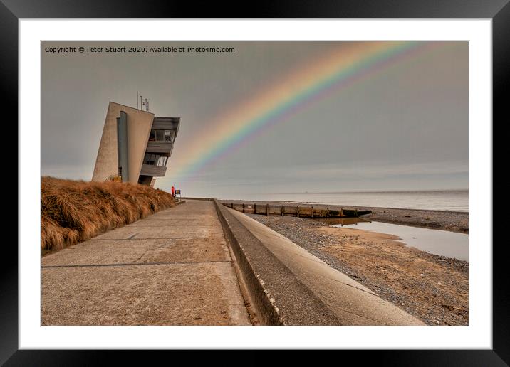 Rainbow at Rossall Beach and Watch Tower at Fleetwood, Lancashire Framed Mounted Print by Peter Stuart