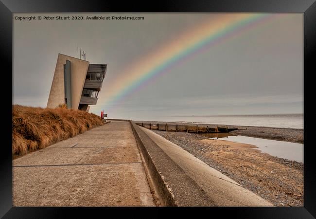 Rainbow at Rossall Beach and Watch Tower at Fleetwood, Lancashire Framed Print by Peter Stuart