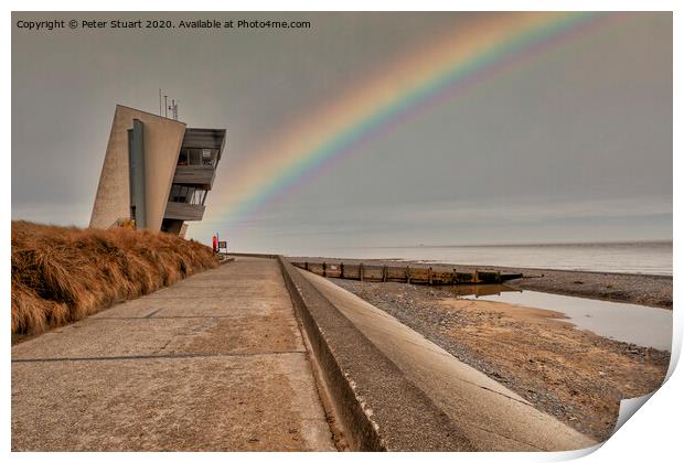 Rainbow at Rossall Beach and Watch Tower at Fleetwood, Lancashire Print by Peter Stuart