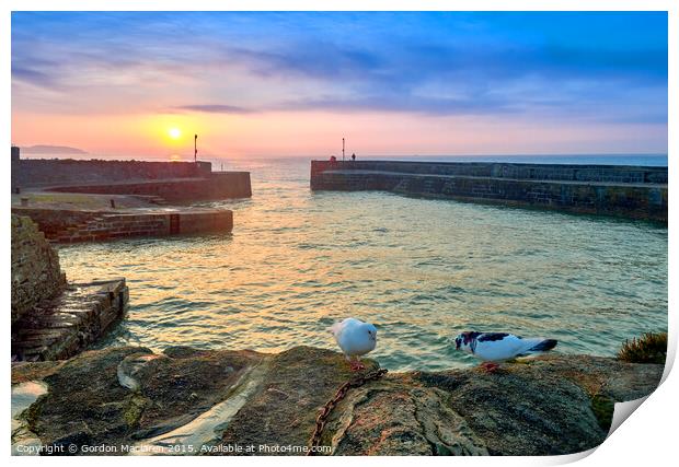 Doves and a Sunrise, Charlestown Cornwall Print by Gordon Maclaren
