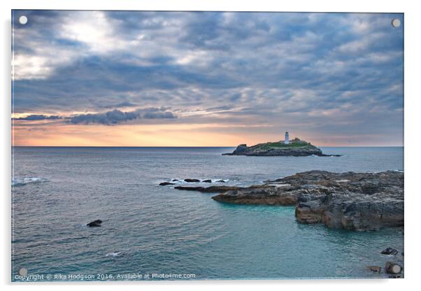 Celtic sunset, Godrevy Lighthouse, Hayle, Cornwall Acrylic by Rika Hodgson