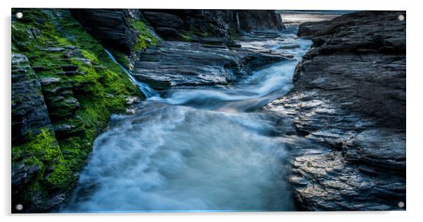 Trebarwith Stream Acrylic by David Wilkins