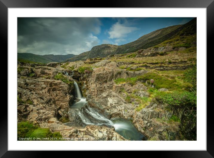 Waterfall on The Watkin Path, Snowdonia. Framed Mounted Print by jim cooke