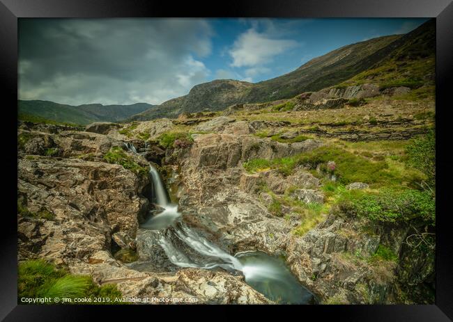 Waterfall on The Watkin Path, Snowdonia. Framed Print by jim cooke