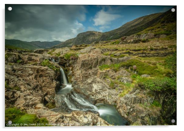 Waterfall on The Watkin Path, Snowdonia. Acrylic by jim cooke