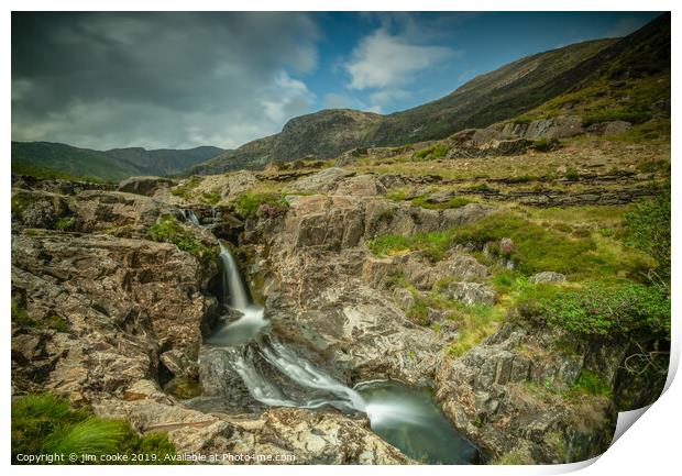 Waterfall on The Watkin Path, Snowdonia. Print by jim cooke