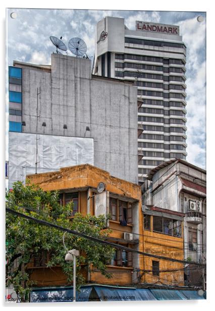 Old and new contrasting architecture. Bangkok, Thailand. Acrylic by Peter Bolton
