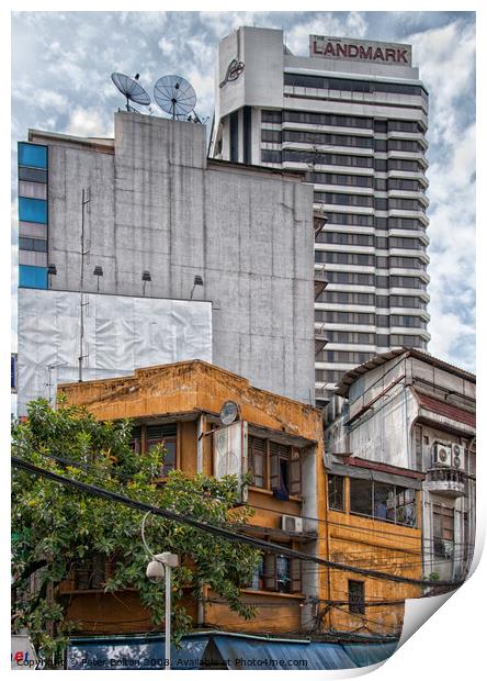 Old and new contrasting architecture. Bangkok, Thailand. Print by Peter Bolton
