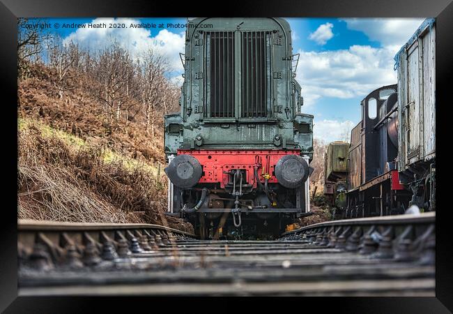 Clickerty clack a train on a track Framed Print by Andrew Heath