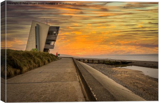 Sunset at Rossall Beach and Watch Tower at Fleetwood, Lancashire Canvas Print by Peter Stuart