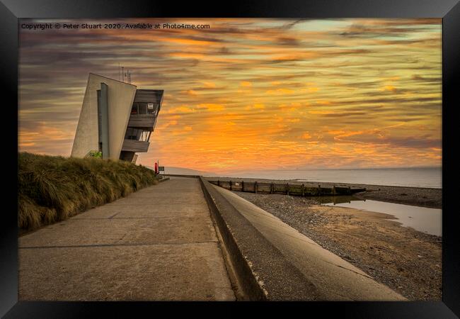 Sunset at Rossall Beach and Watch Tower at Fleetwood, Lancashire Framed Print by Peter Stuart