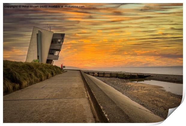 Sunset at Rossall Beach and Watch Tower at Fleetwood, Lancashire Print by Peter Stuart