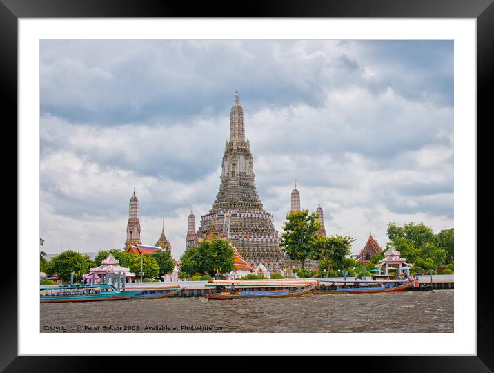 Wat Arun in Bangkok- Temple of Dawn. Thailand. Framed Mounted Print by Peter Bolton