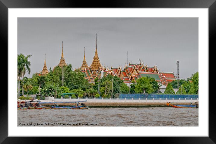 View of The Grand Palace from the Chao Phraya River, Bangkok, Thailand. Framed Mounted Print by Peter Bolton