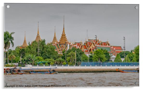 View of The Grand Palace from the Chao Phraya River, Bangkok, Thailand. Acrylic by Peter Bolton