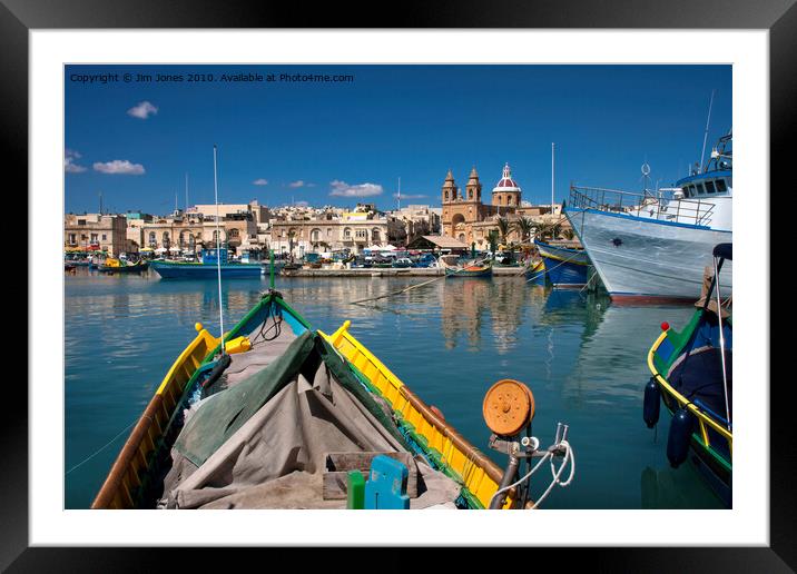 Marsaxlokk harbour, Malta Framed Mounted Print by Jim Jones