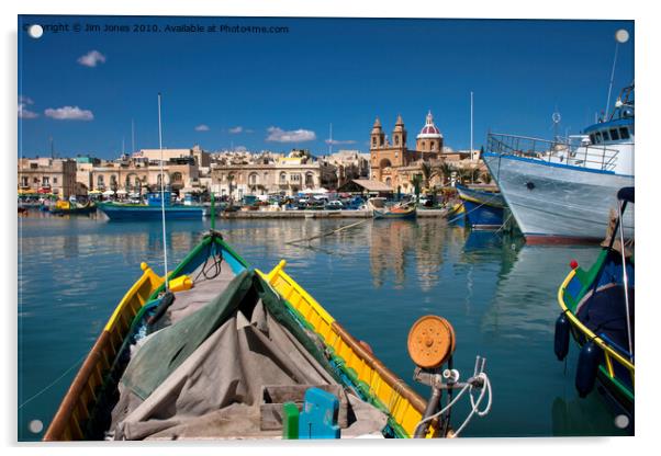 Marsaxlokk harbour, Malta Acrylic by Jim Jones