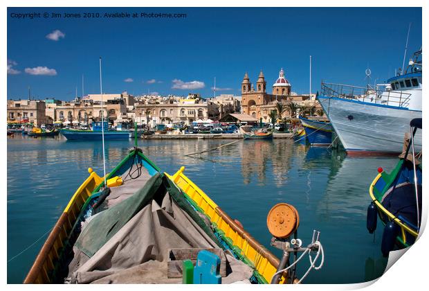 Marsaxlokk harbour, Malta Print by Jim Jones