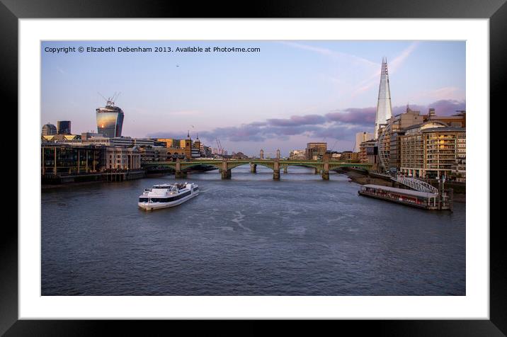 London skyline from Milennium Bridge. Framed Mounted Print by Elizabeth Debenham