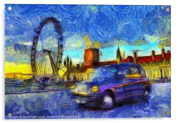 London Taxi Van Gogh Acrylic by David Pyatt