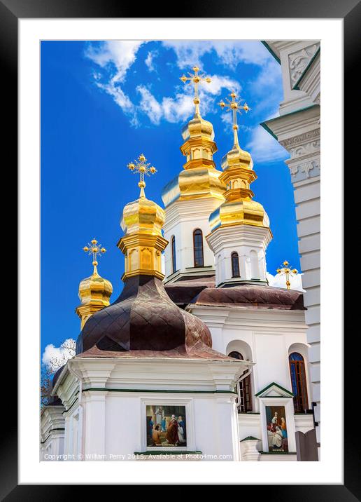 Ornate Crosses Gold Domes Lavra Cathedral Kiev Ukraine  Framed Mounted Print by William Perry