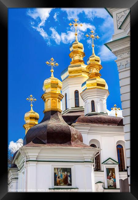 Ornate Crosses Gold Domes Lavra Cathedral Kiev Ukraine  Framed Print by William Perry
