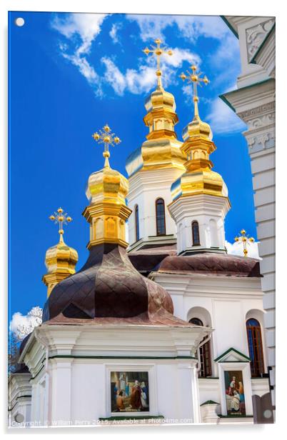 Ornate Crosses Gold Domes Lavra Cathedral Kiev Ukraine  Acrylic by William Perry