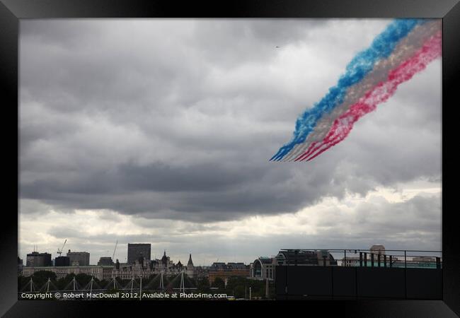 Red Arrows over Central London Framed Print by Robert MacDowall