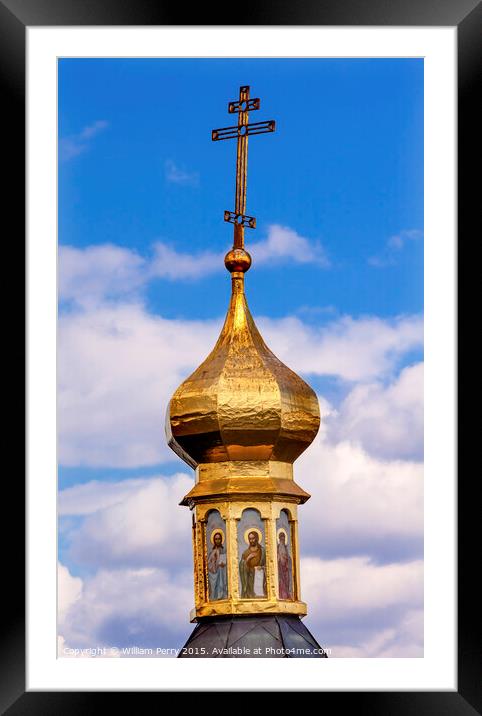 Cross Golden Dome Lavra Cathedral Kiev Ukraine Framed Mounted Print by William Perry