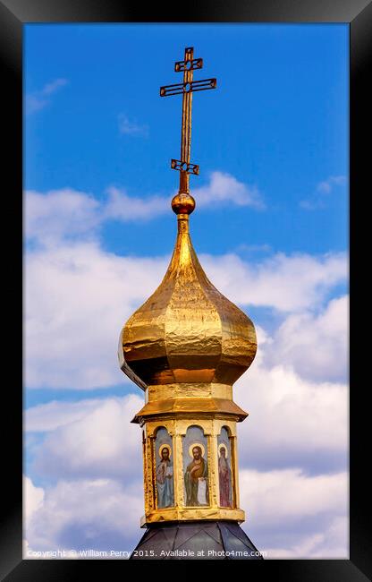 Cross Golden Dome Lavra Cathedral Kiev Ukraine Framed Print by William Perry