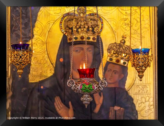 Incense Burners Madonna Icon Saint Nicholas Church Kiev Ukraine Framed Print by William Perry
