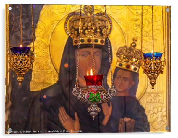 Incense Burners Madonna Icon Saint Nicholas Church Kiev Ukraine Acrylic by William Perry