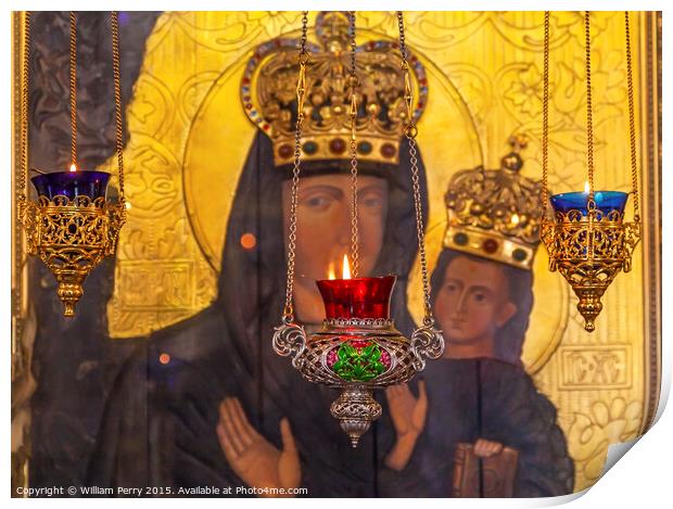Incense Burners Madonna Icon Saint Nicholas Church Kiev Ukraine Print by William Perry