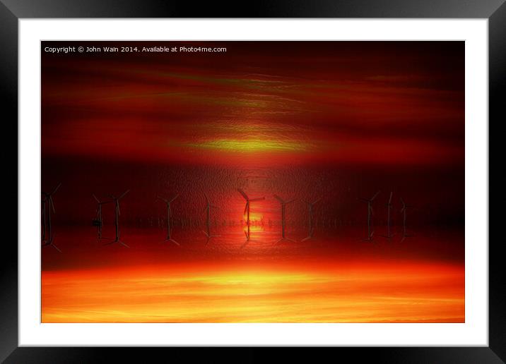 Windmills at sunset (digital Art) Framed Mounted Print by John Wain
