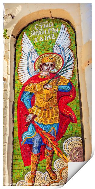Saint Miichael Angel Mosaic Lavra Cathedral Kiev Ukraine Print by William Perry