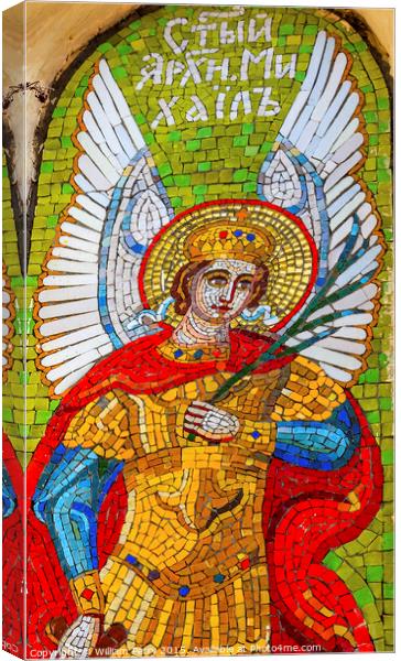 Saint Miichael Angel Mosaic Lavra Cathedral Kiev Ukraine Canvas Print by William Perry