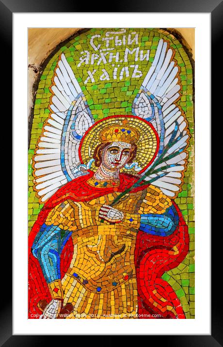 Saint Miichael Angel Mosaic Lavra Cathedral Kiev Ukraine Framed Mounted Print by William Perry