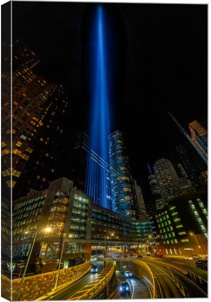 Nine Eleven WTC Memorial Lights, New York City Canvas Print by Chris Lord