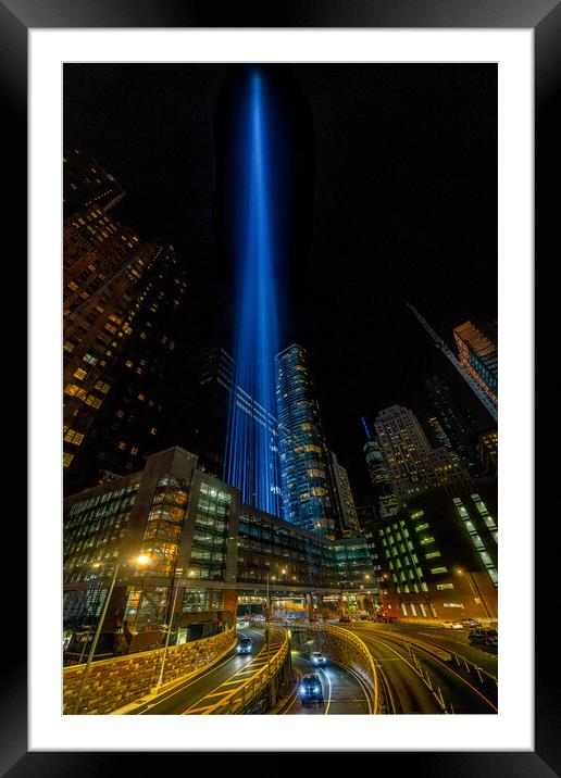 Nine Eleven WTC Memorial Lights, New York City Framed Mounted Print by Chris Lord