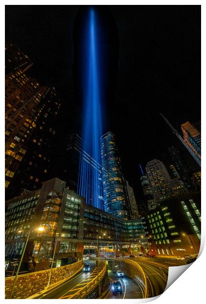 Nine Eleven WTC Memorial Lights, New York City Print by Chris Lord